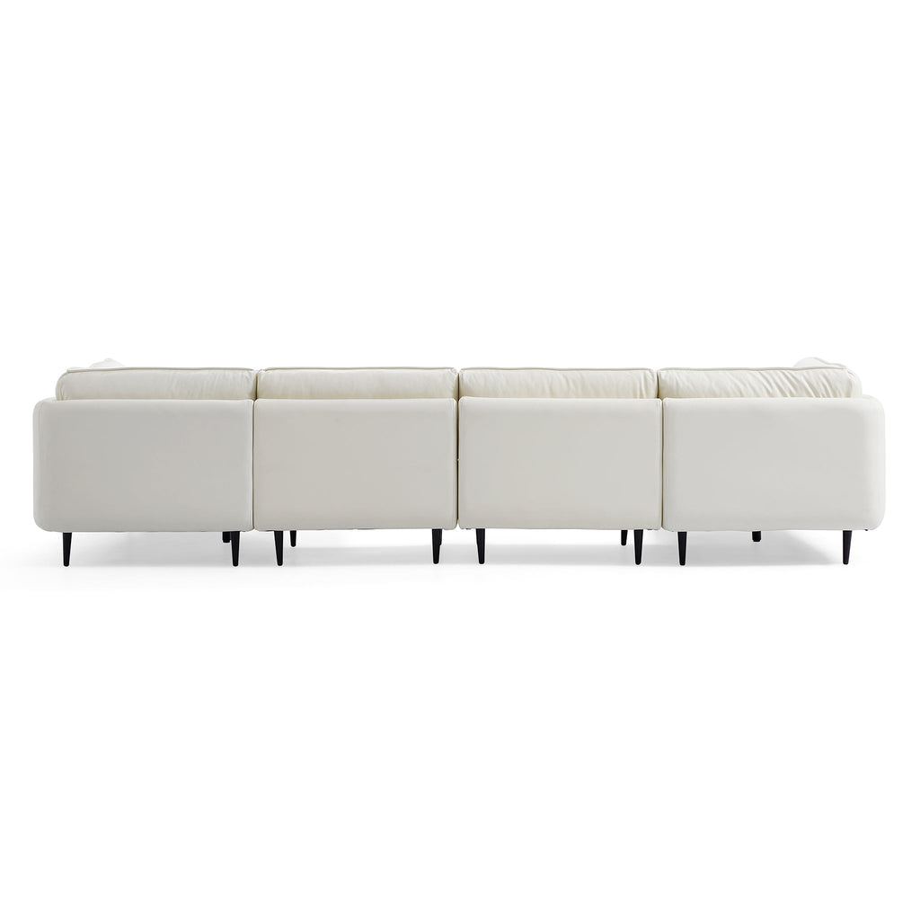 Vanilla White Leather U-Shaped Sectional