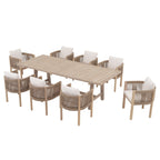Ensemble de salle à manger d'extérieur en bois 9 pièces avec coussins