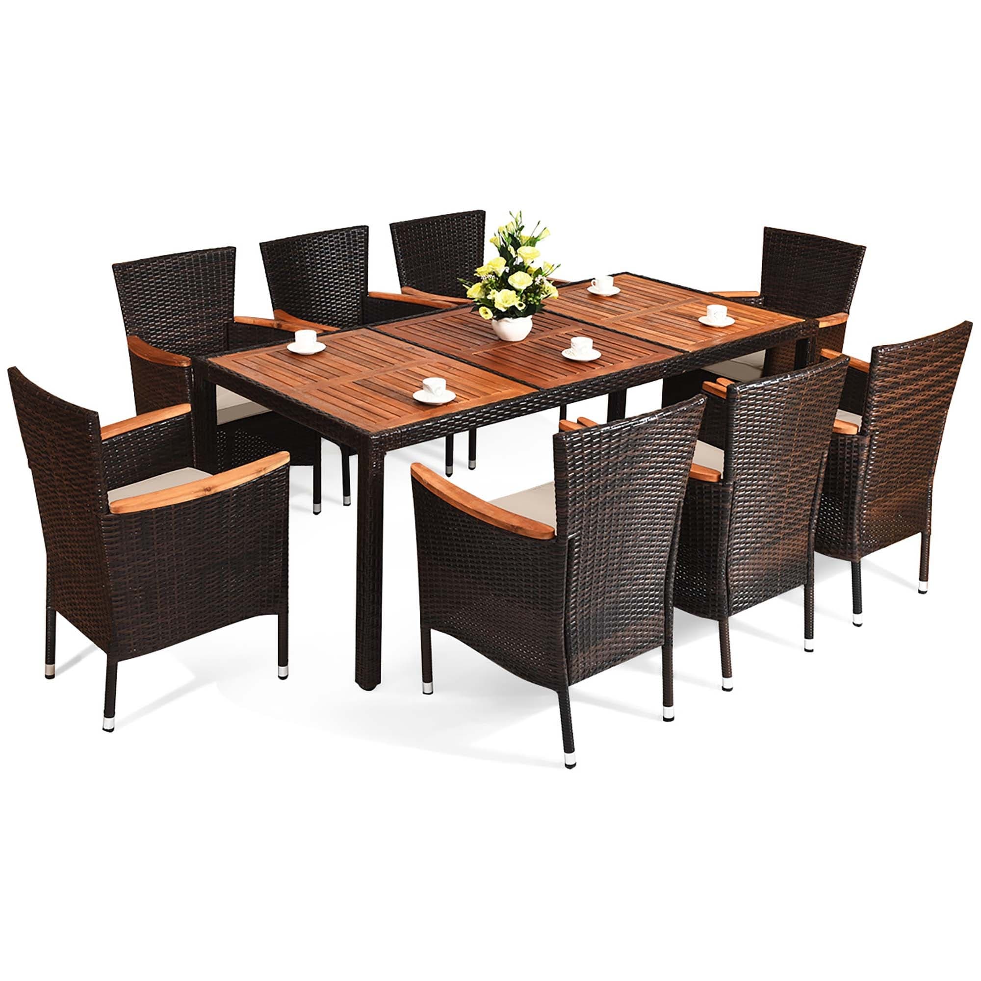 Ensemble de salle à manger de patio 9 pièces en rotin empilable pour l'extérieur
