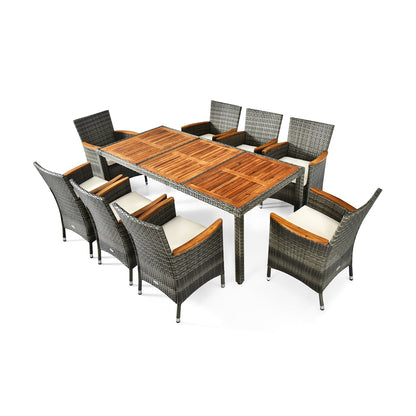 Ensemble de salle à manger en rotin 9 pièces pour patio, ensemble de meubles en bois et osier Garde