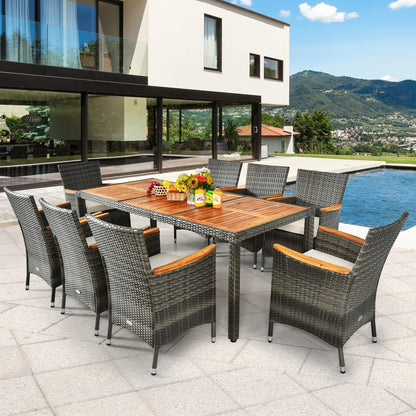 Ensemble de salle à manger en rotin 9 pièces pour patio, ensemble de meubles en bois et osier Garde
