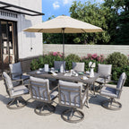 Ensemble de salle à manger de patio en aluminium 9 pièces avec 8 chaises pivotantes et coussins lavables