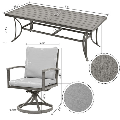 Ensemble de salle à manger de patio en aluminium 9 pièces avec 8 chaises pivotantes et coussins lavables