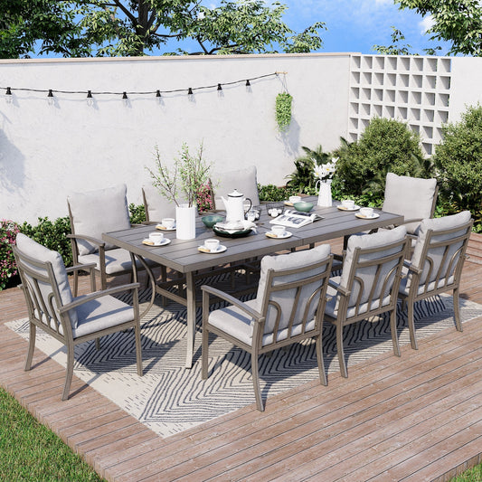 Ensemble de salle à manger de patio en aluminium 9 pièces avec table et coussins lavables gris clair