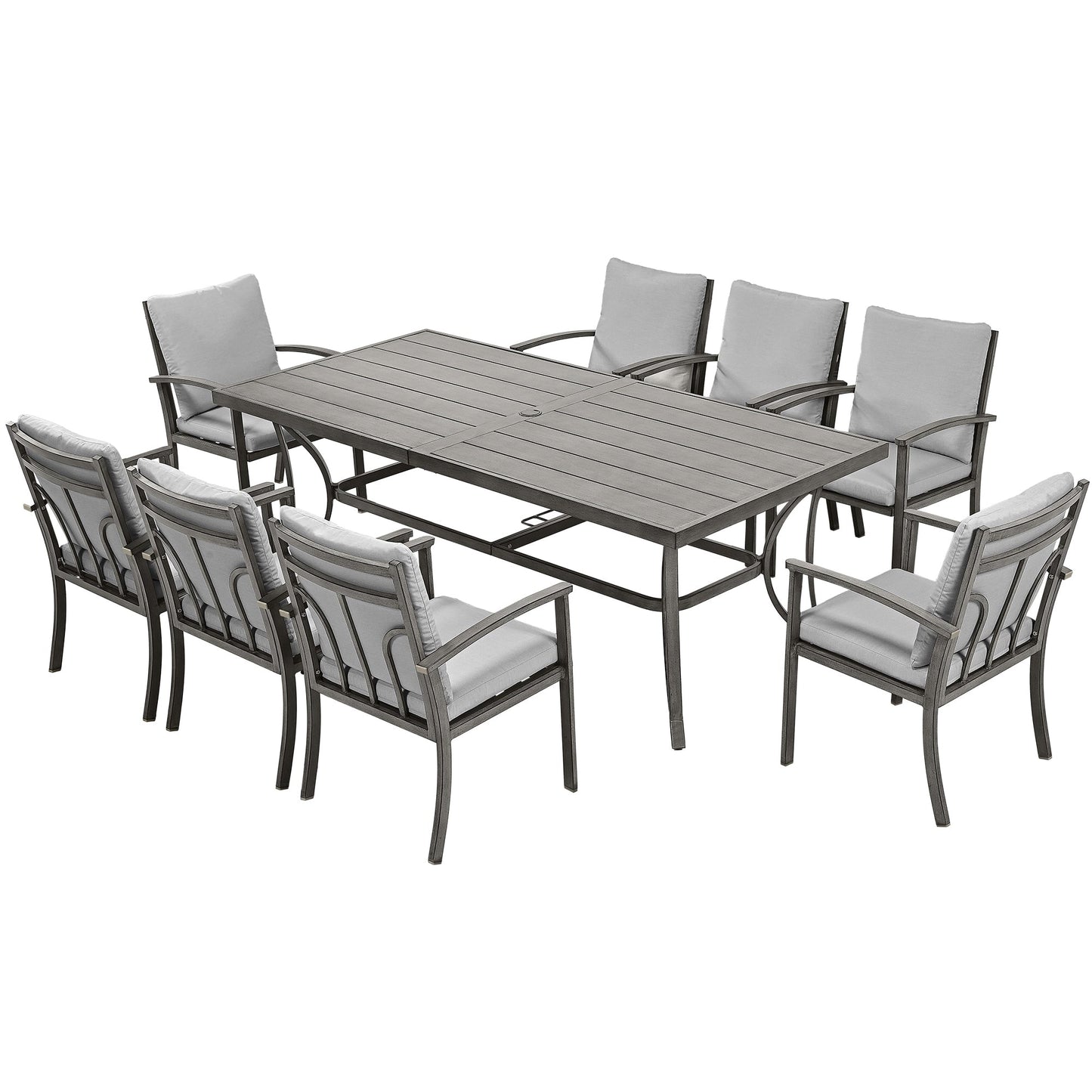 Ensemble de salle à manger de patio en aluminium 9 pièces avec table et coussins lavables gris clair