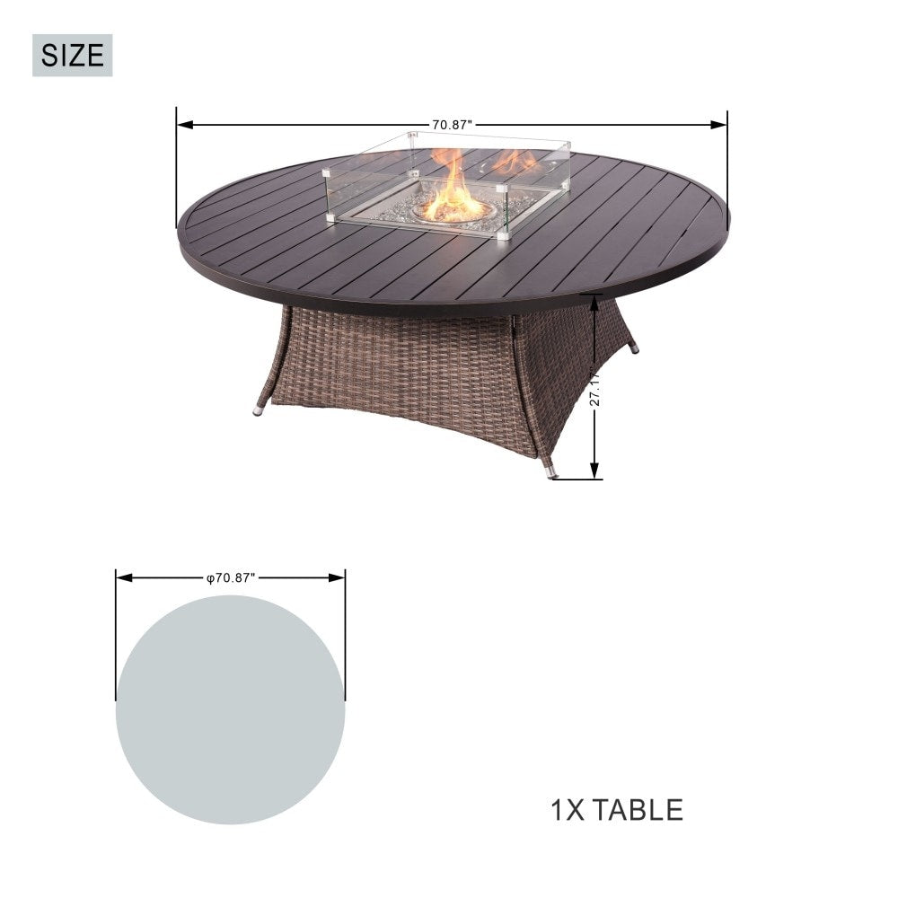 Ensemble de salle à manger d'extérieur rond en osier Ellington 9 pièces avec foyer - N/A