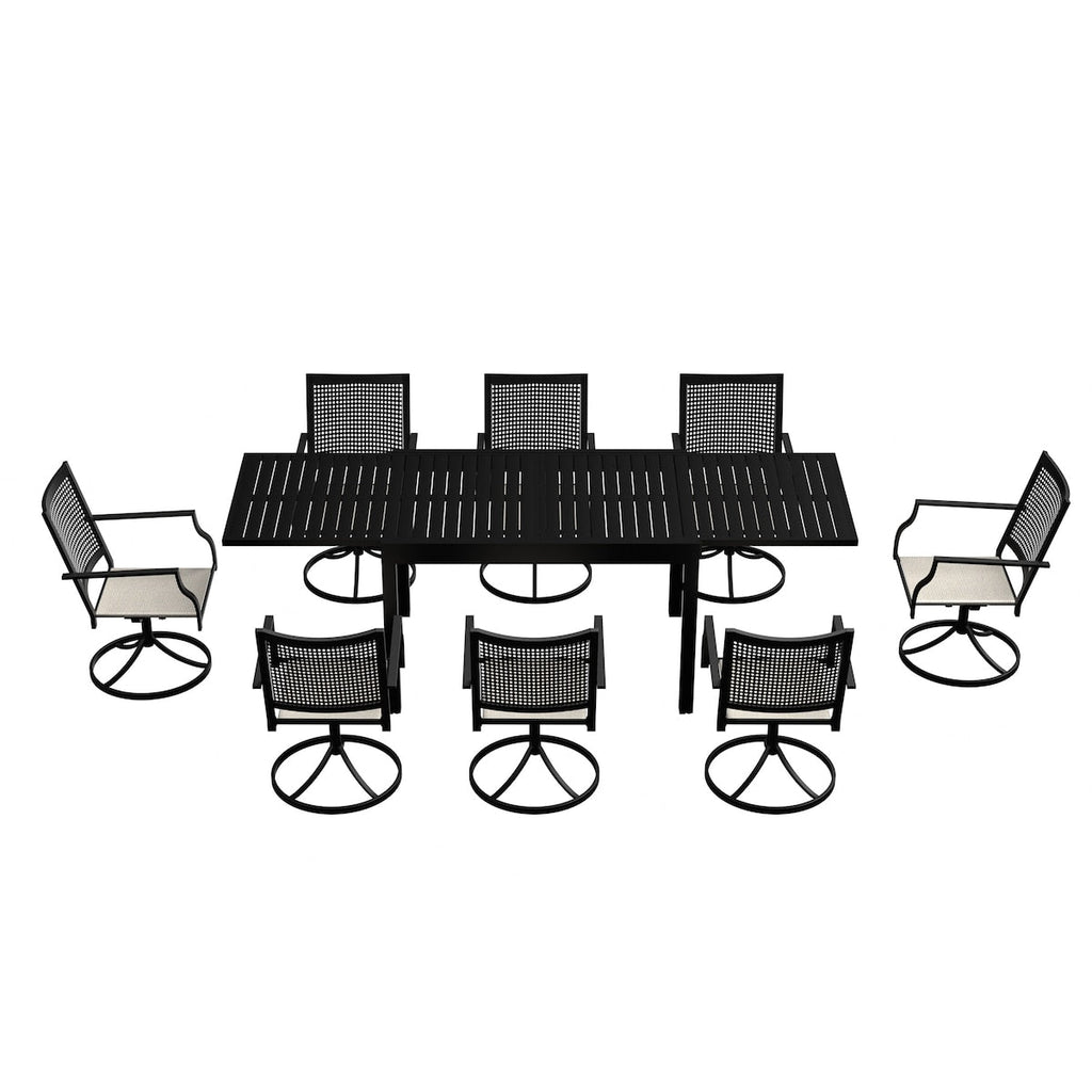 Ensemble de salle à manger de patio 9 pièces avec cadre en métal et table extensible en aluminium