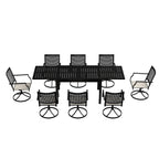 Ensemble de salle à manger de patio 9 pièces avec cadre en métal et table extensible en aluminium
