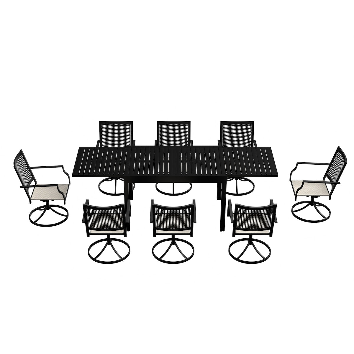 Ensemble de salle à manger de patio 9 pièces avec cadre en métal et table extensible en aluminium