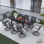 Ensemble de salle à manger de patio 9 pièces avec cadre en métal et table extensible en aluminium