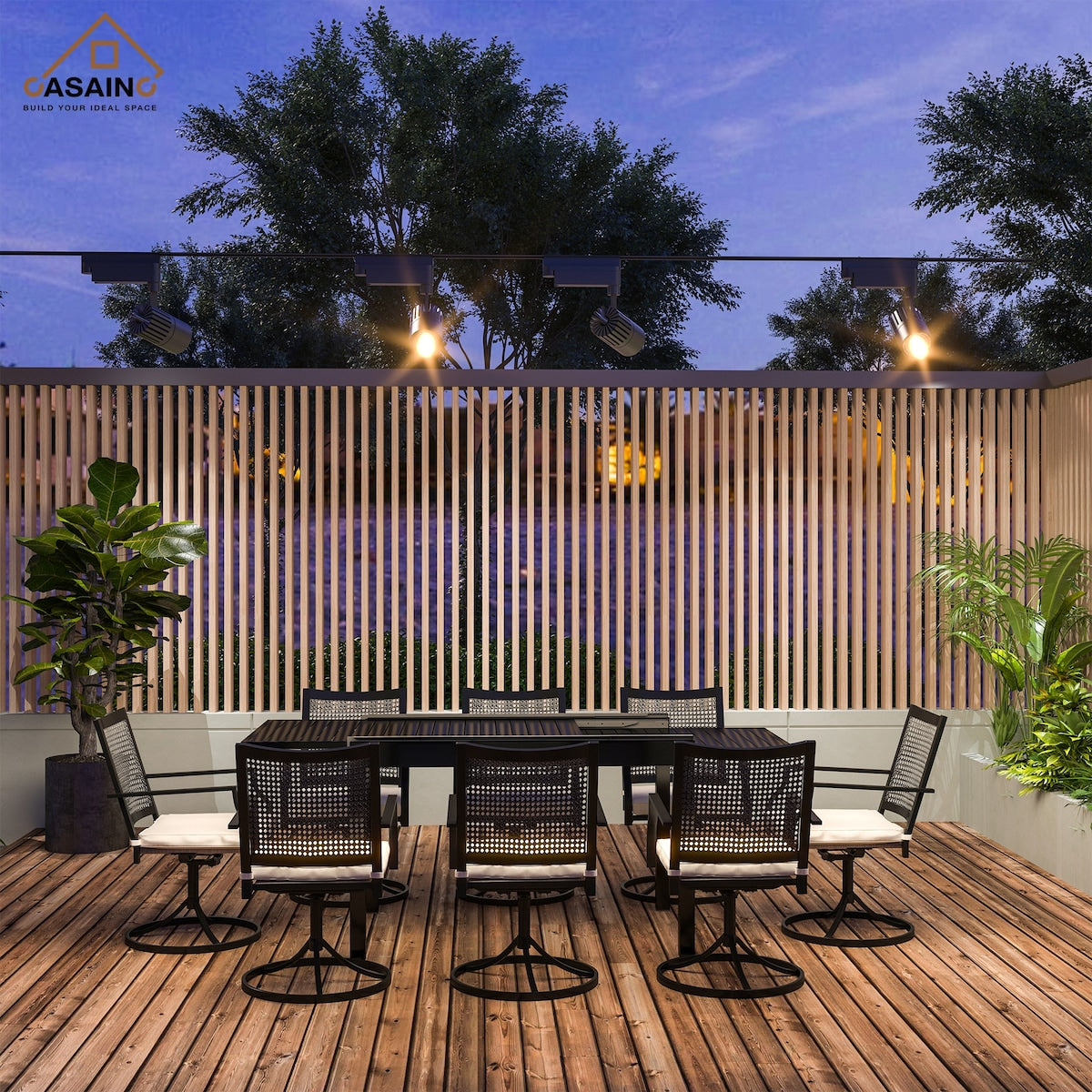 Ensemble de salle à manger de patio 9 pièces avec cadre en métal et table extensible en aluminium