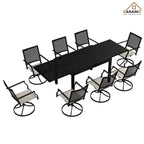 Ensemble de salle à manger de patio 9 pièces avec cadre en métal et table extensible en aluminium