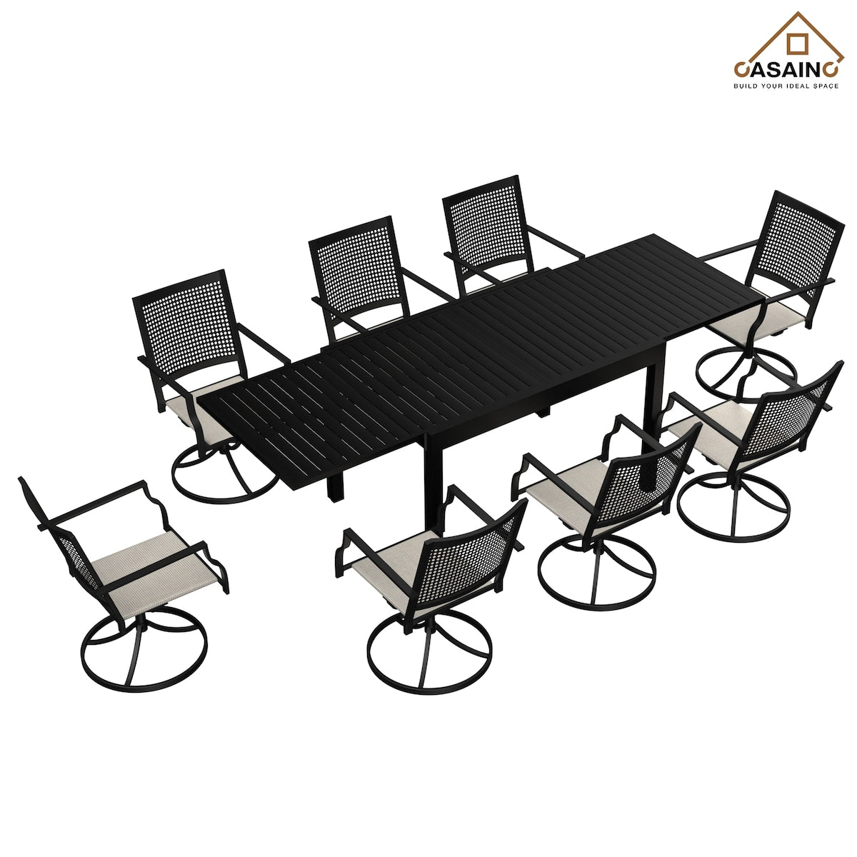 Ensemble de salle à manger de patio 9 pièces avec cadre en métal et table extensible en aluminium
