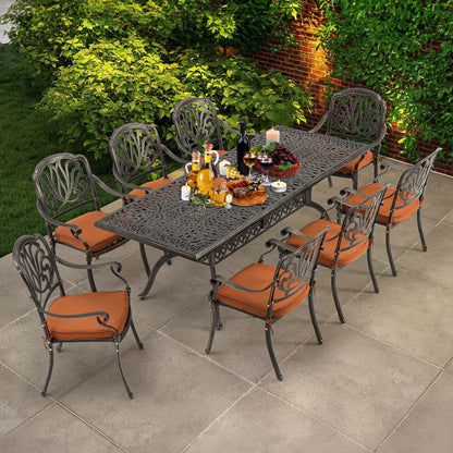 Ensemble de salle à manger d'extérieur 9 pièces avec 1 table et 8 chaises, en aluminium résistant aux intempéries, pour patio, jardin et arrière-cour.