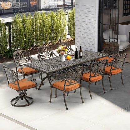 Ensemble de salle à manger d'extérieur 9 pièces avec 1 table et 8 chaises, en aluminium résistant aux intempéries, pour patio, jardin et arrière-cour.