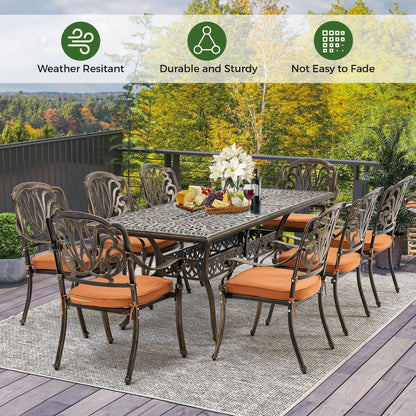 Ensemble de salle à manger d'extérieur 9 pièces avec 1 table et 8 chaises, en aluminium résistant aux intempéries, pour patio, jardin et arrière-cour.
