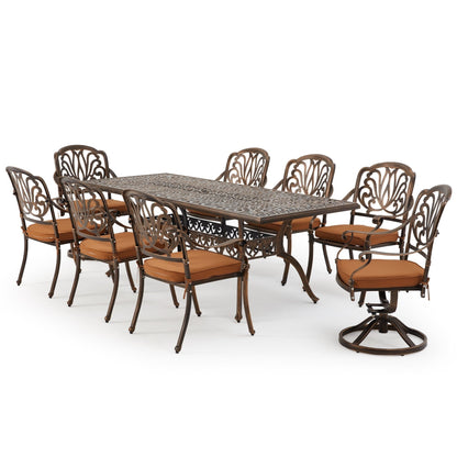 Ensemble de salle à manger d'extérieur 9 pièces avec 1 table et 8 chaises, en aluminium résistant aux intempéries, pour patio, jardin et arrière-cour.