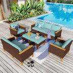 Ensemble de 9 canapés d'extérieur en osier, de luxe, avec coussin beige