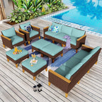 Ensemble de 9 canapés d'extérieur en osier, de luxe, avec coussin beige