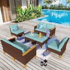 Ensemble de 9 canapés d'extérieur en osier, de luxe, avec coussin beige