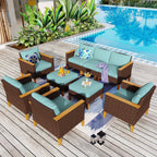 Ensemble de 9 canapés d'extérieur en osier, de luxe, avec coussin beige