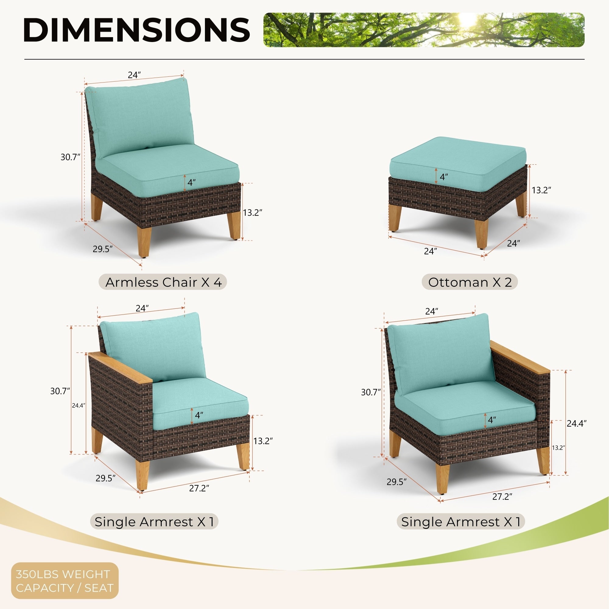Ensemble de 9 canapés d'extérieur en osier, de luxe, avec coussin beige