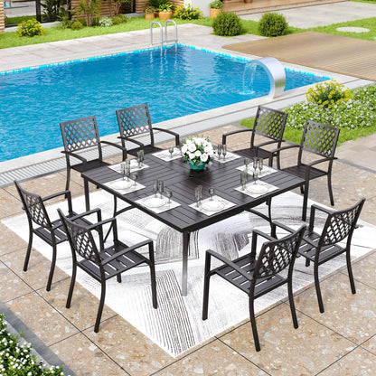 Ensemble de salle à manger de patio MAISON ARTS 9 pièces, table carrée en métal de 60 pouces et 8 chaises de salle à manger en métal