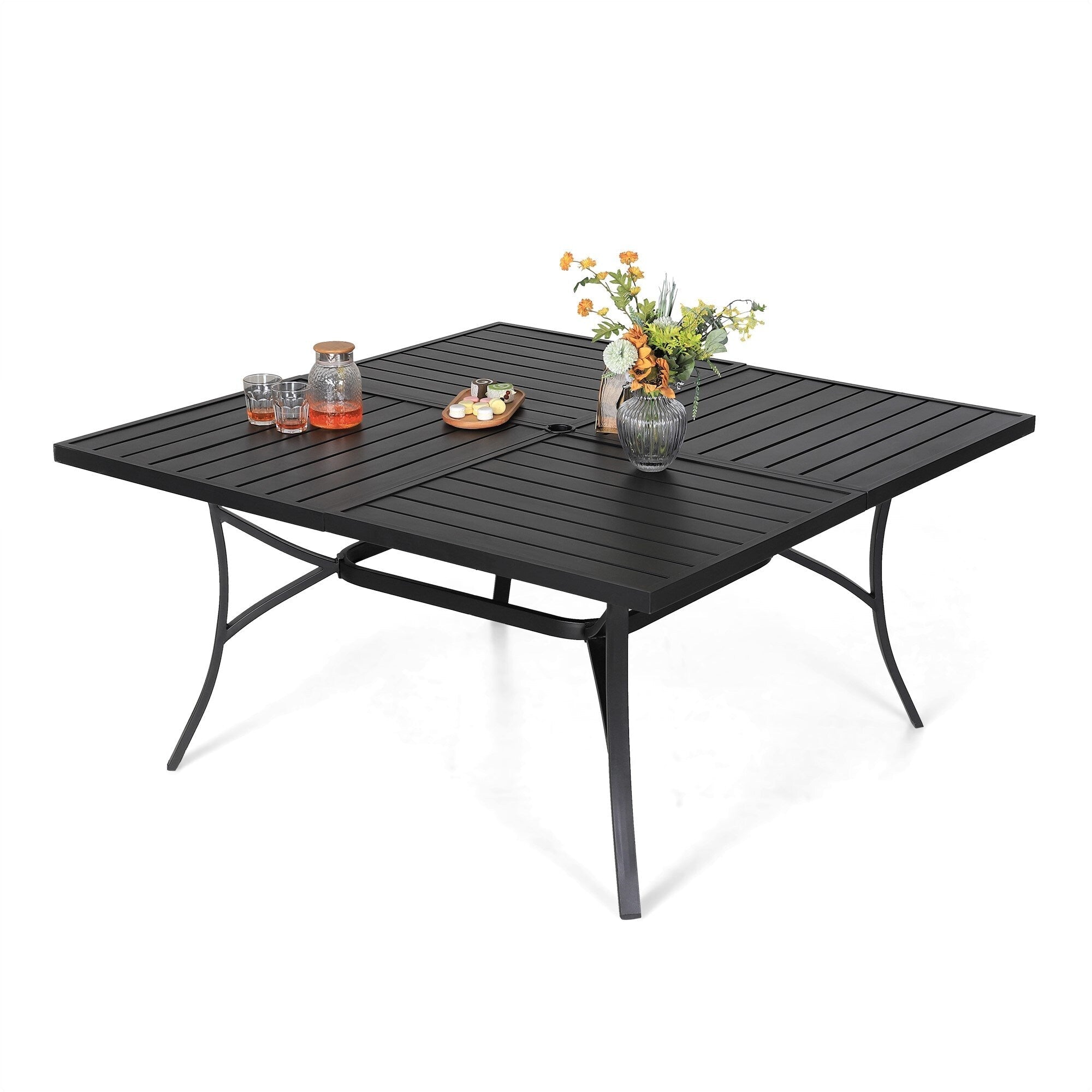 Ensemble de salle à manger de patio MAISON ARTS 9 pièces, table carrée en métal de 60 pouces et 8 chaises de salle à manger en métal
