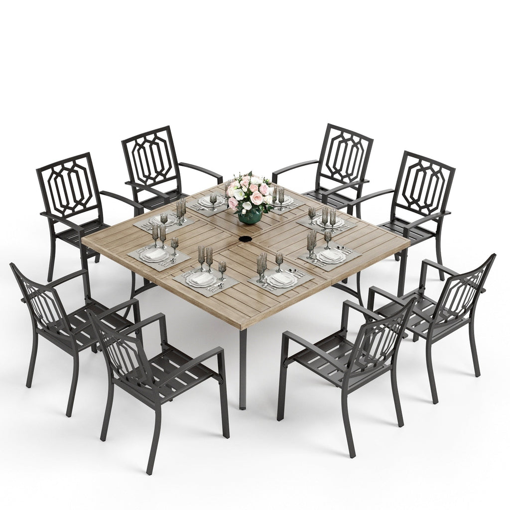 Ensemble de salle à manger de patio MAISON ARTS 9 pièces, table carrée en métal de 60 pouces et 8 chaises de salle à manger en métal
