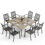 Ensemble de salle à manger de patio MAISON ARTS 9 pièces, table carrée en métal de 60 pouces et 8 chaises de salle à manger en métal