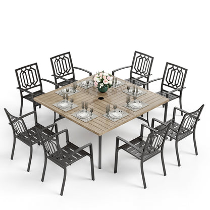 Ensemble de salle à manger de patio MAISON ARTS 9 pièces, table carrée en métal de 60 pouces et 8 chaises de salle à manger en métal