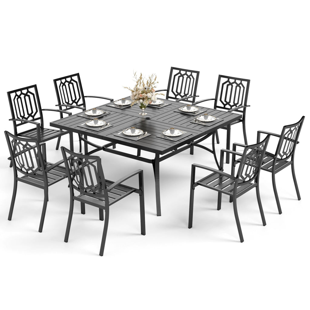 Ensemble de salle à manger de patio MAISON ARTS 9 pièces, table carrée en métal de 60 pouces et 8 chaises de salle à manger en métal