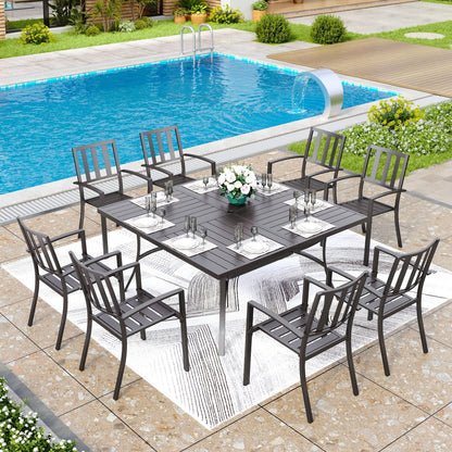 Ensemble de salle à manger de patio MAISON ARTS 9 pièces, table carrée en métal de 60 pouces et 8 chaises de salle à manger en métal