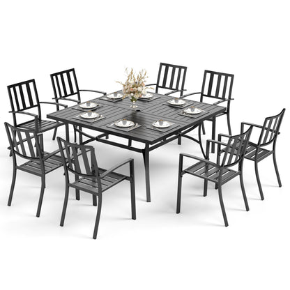 Ensemble de salle à manger de patio MAISON ARTS 9 pièces, table carrée en métal de 60 pouces et 8 chaises de salle à manger en métal