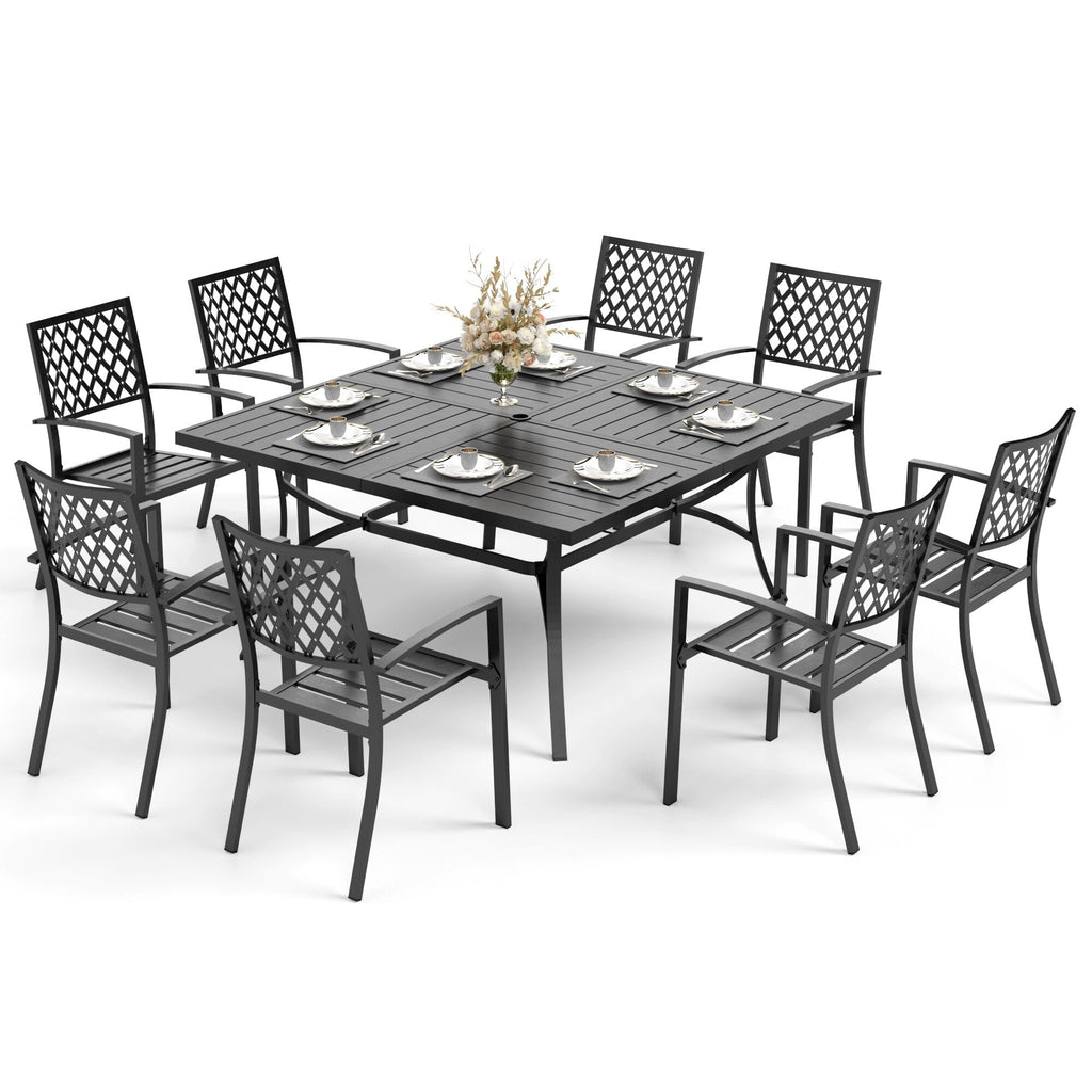 Ensemble de salle à manger de patio MAISON ARTS 9 pièces, table carrée en métal de 60 pouces et 8 chaises de salle à manger en métal