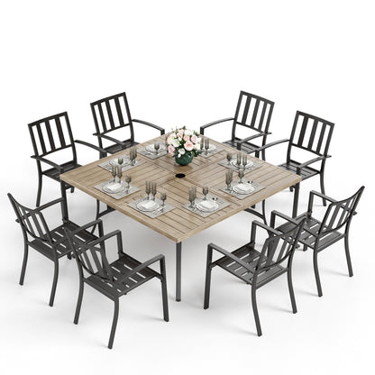 Ensemble de salle à manger de patio MAISON ARTS 9 pièces, table carrée en métal de 60 pouces et 8 chaises de salle à manger en métal