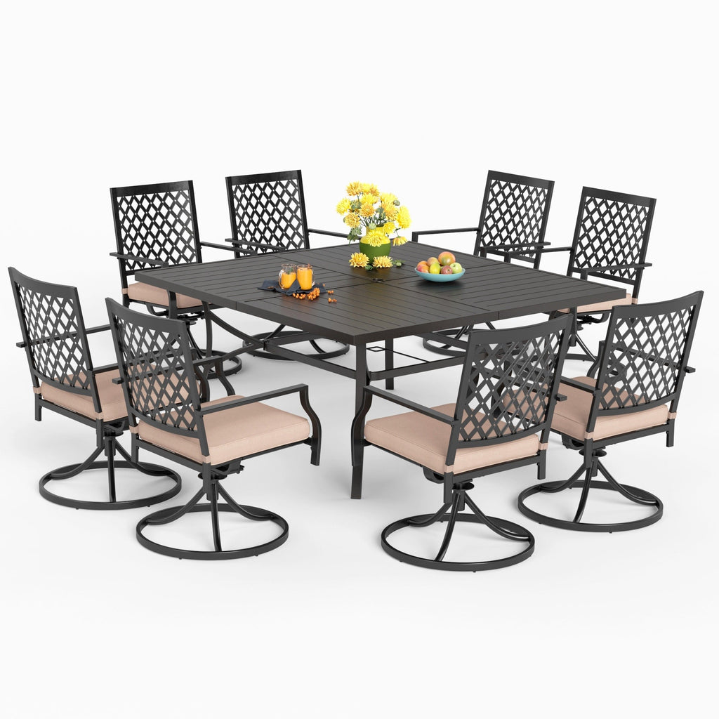 Ensemble de salle à manger de patio MAISON ARTS 9 pièces, table carrée en métal de 60 pouces et 8 chaises pivotantes