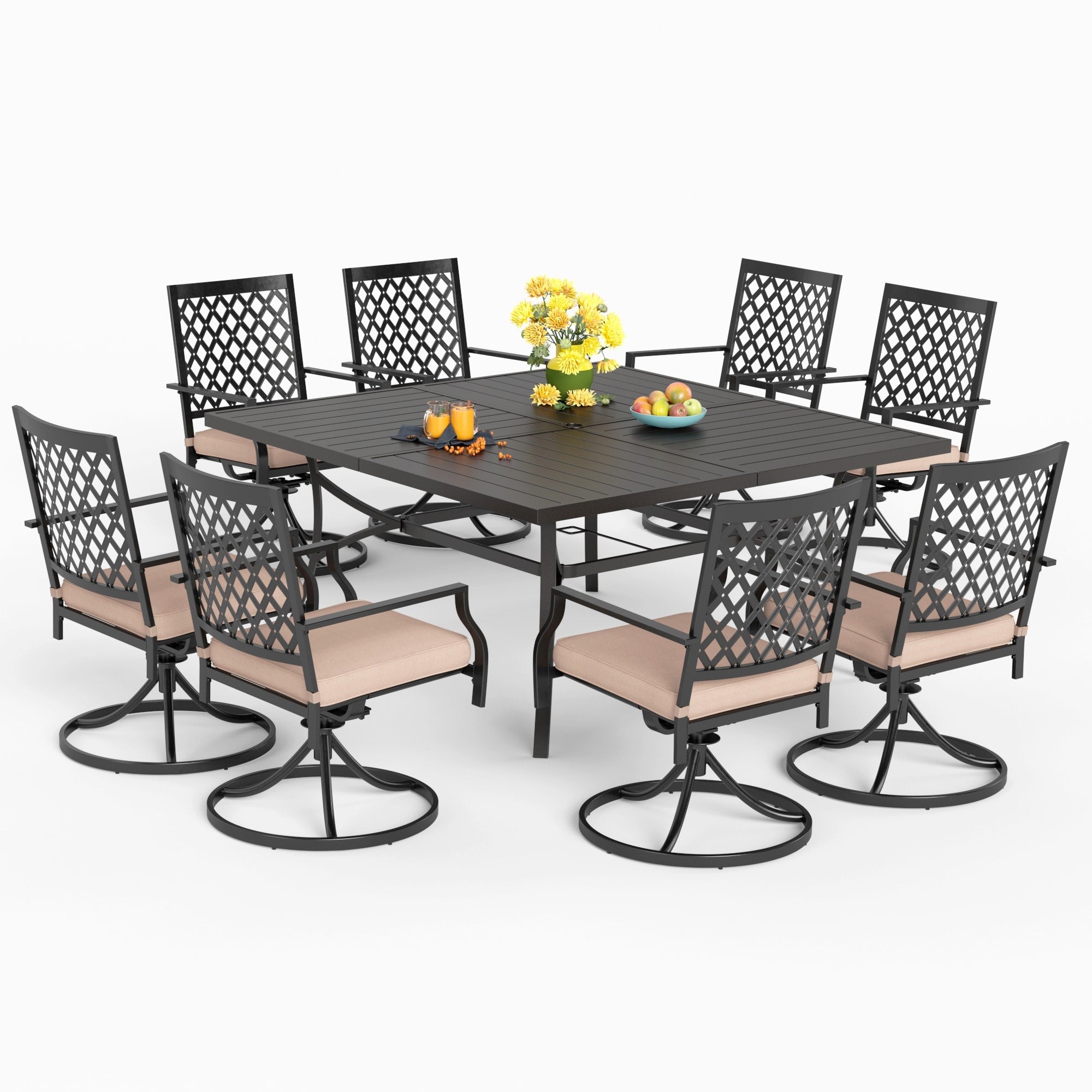 Ensemble de salle à manger de patio MAISON ARTS 9 pièces, table carrée en métal de 60 pouces et 8 chaises pivotantes