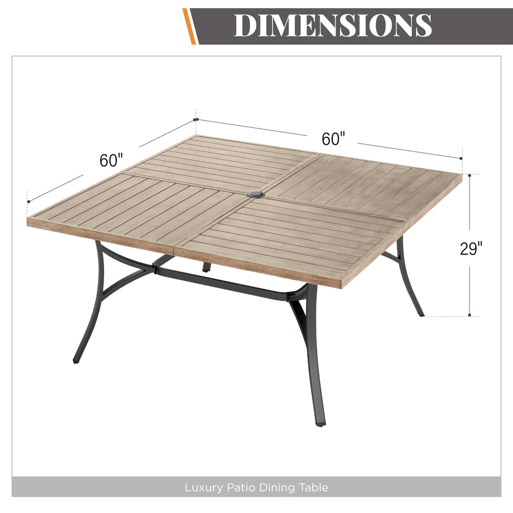 Ensemble de salle à manger de patio MAISON ARTS 9 pièces, table carrée en métal de 60 pouces avec 8 chaises pivotantes