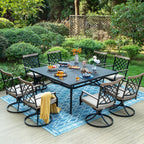 Ensemble de salle à manger de patio MAISON ARTS 9 pièces, table carrée en métal de 60 pouces avec 8 chaises pivotantes