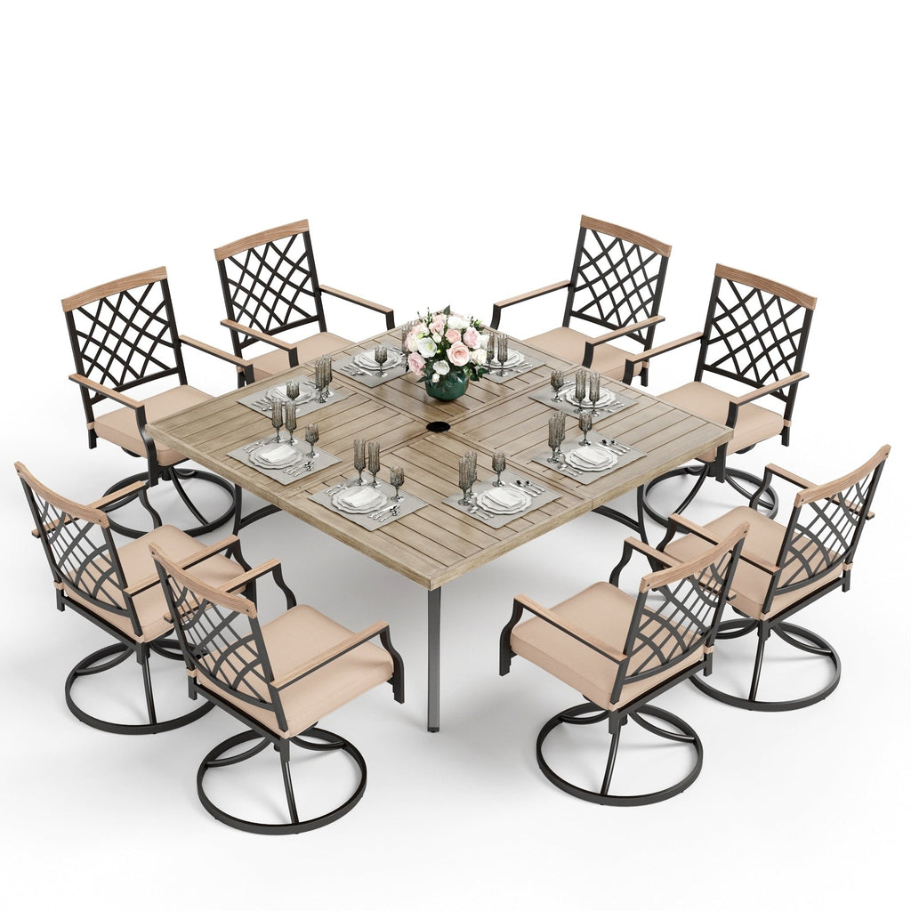 Ensemble de salle à manger de patio MAISON ARTS 9 pièces, table carrée en métal de 60 pouces avec 8 chaises pivotantes