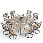 Ensemble de salle à manger de patio MAISON ARTS 9 pièces, table carrée en métal de 60 pouces avec 8 chaises pivotantes