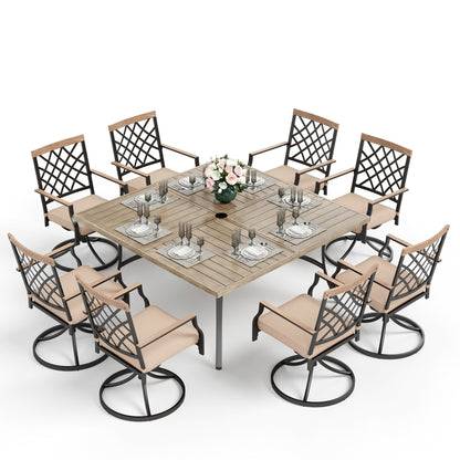 Ensemble de salle à manger de patio MAISON ARTS 9 pièces, table carrée en métal de 60 pouces avec 8 chaises pivotantes