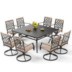 Ensemble de salle à manger de patio MAISON ARTS 9 pièces, table carrée en métal de 60 pouces avec 8 chaises pivotantes
