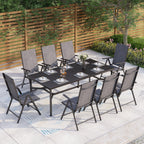Ensemble de salle à manger de patio 9 pièces, table en métal et chaises de salle à manger pliables avec 7 niveaux réglables