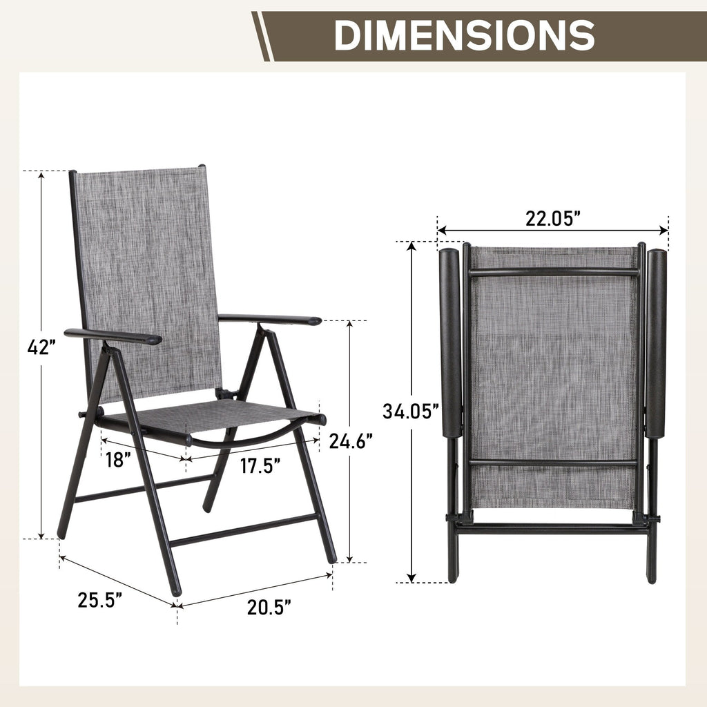 Ensemble de salle à manger de patio 9 pièces, table en métal et chaises de salle à manger pliables avec 7 niveaux réglables