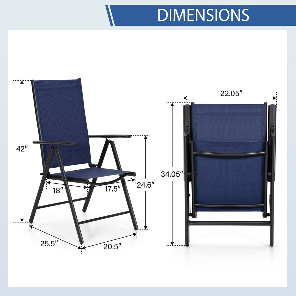 Ensemble de salle à manger de patio 9 pièces, table en métal et chaises de salle à manger pliables avec 7 niveaux réglables