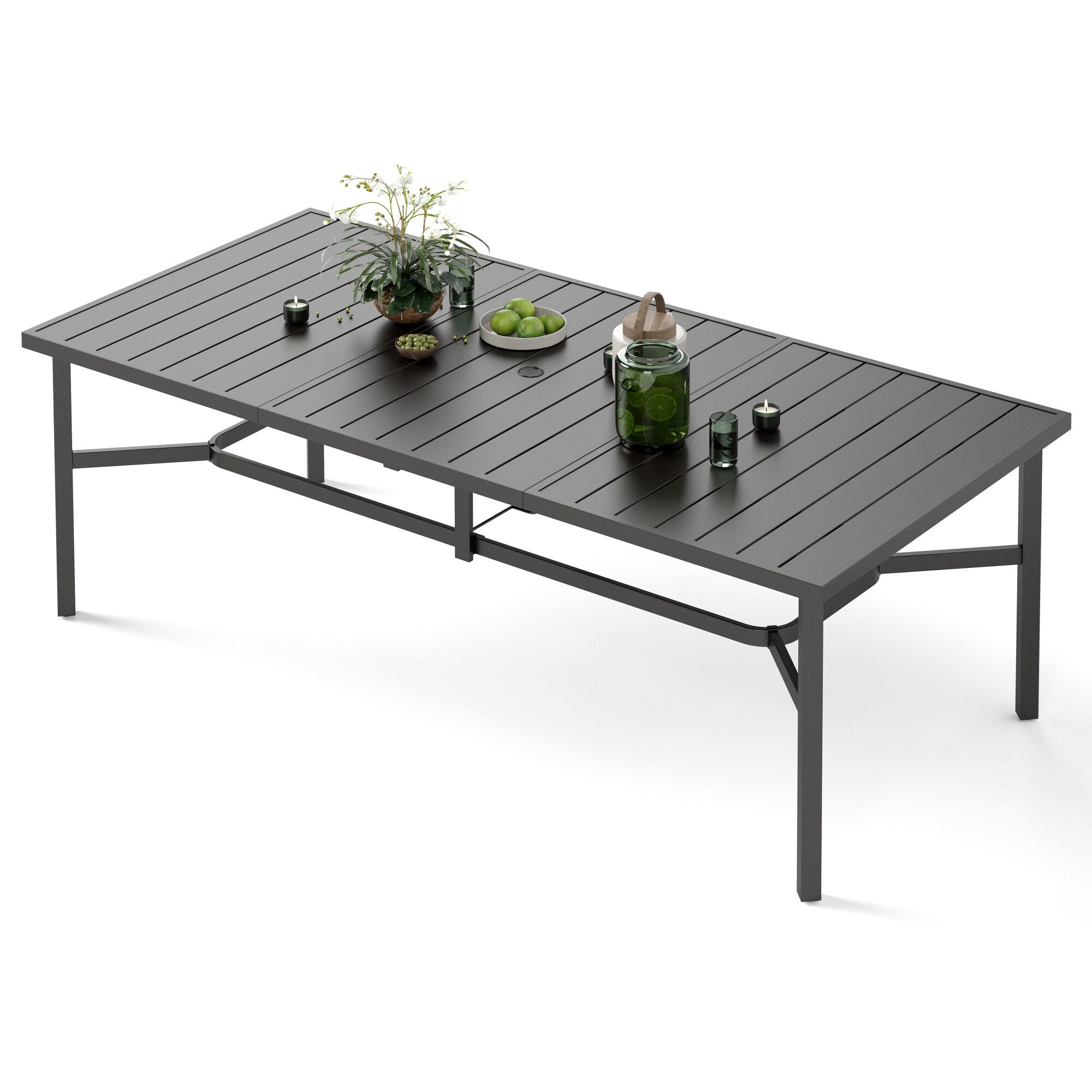 Ensemble de salle à manger de patio 9 pièces, table en métal et chaises de salle à manger pliables avec 7 niveaux réglables