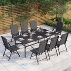 Ensemble de salle à manger de patio 9 pièces, table en métal et chaises de salle à manger pliables avec 7 niveaux réglables