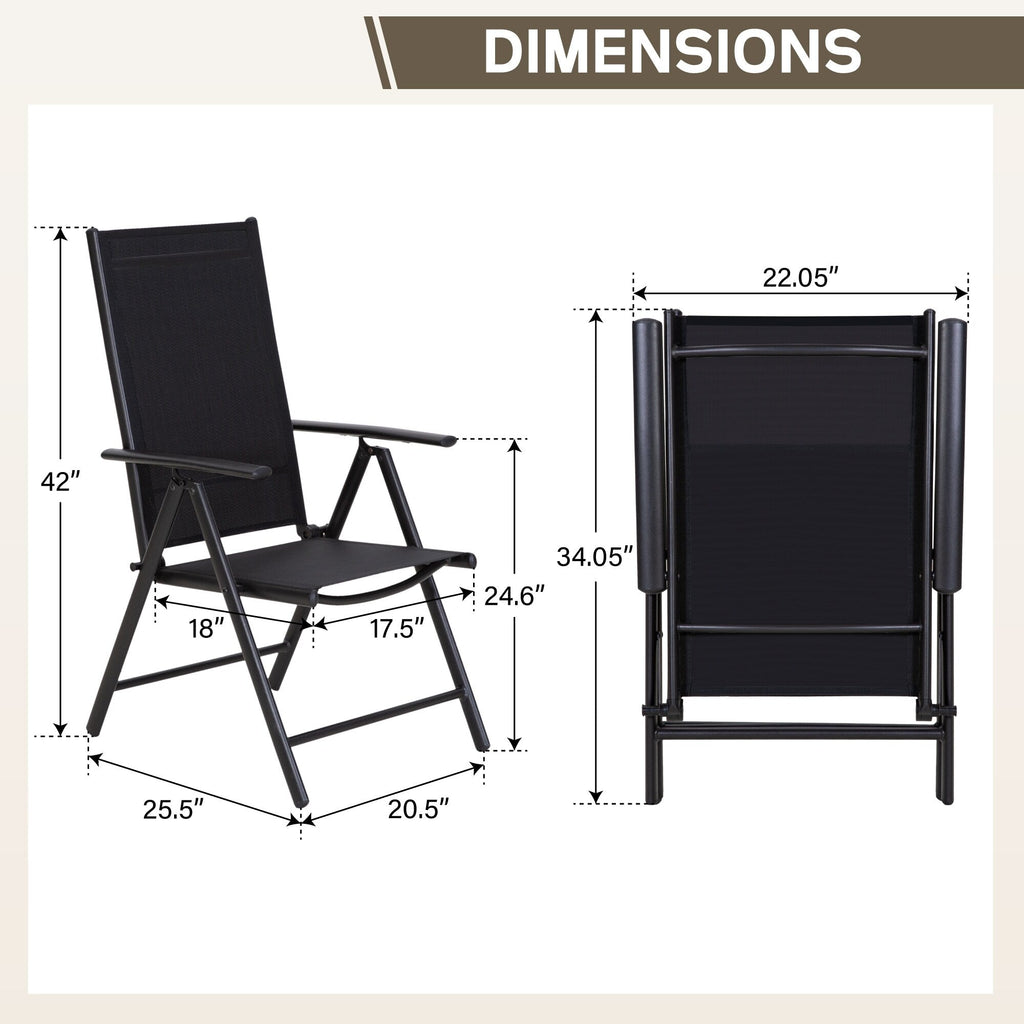 Ensemble de salle à manger de patio 9 pièces, table en métal et chaises de salle à manger pliables avec 7 niveaux réglables